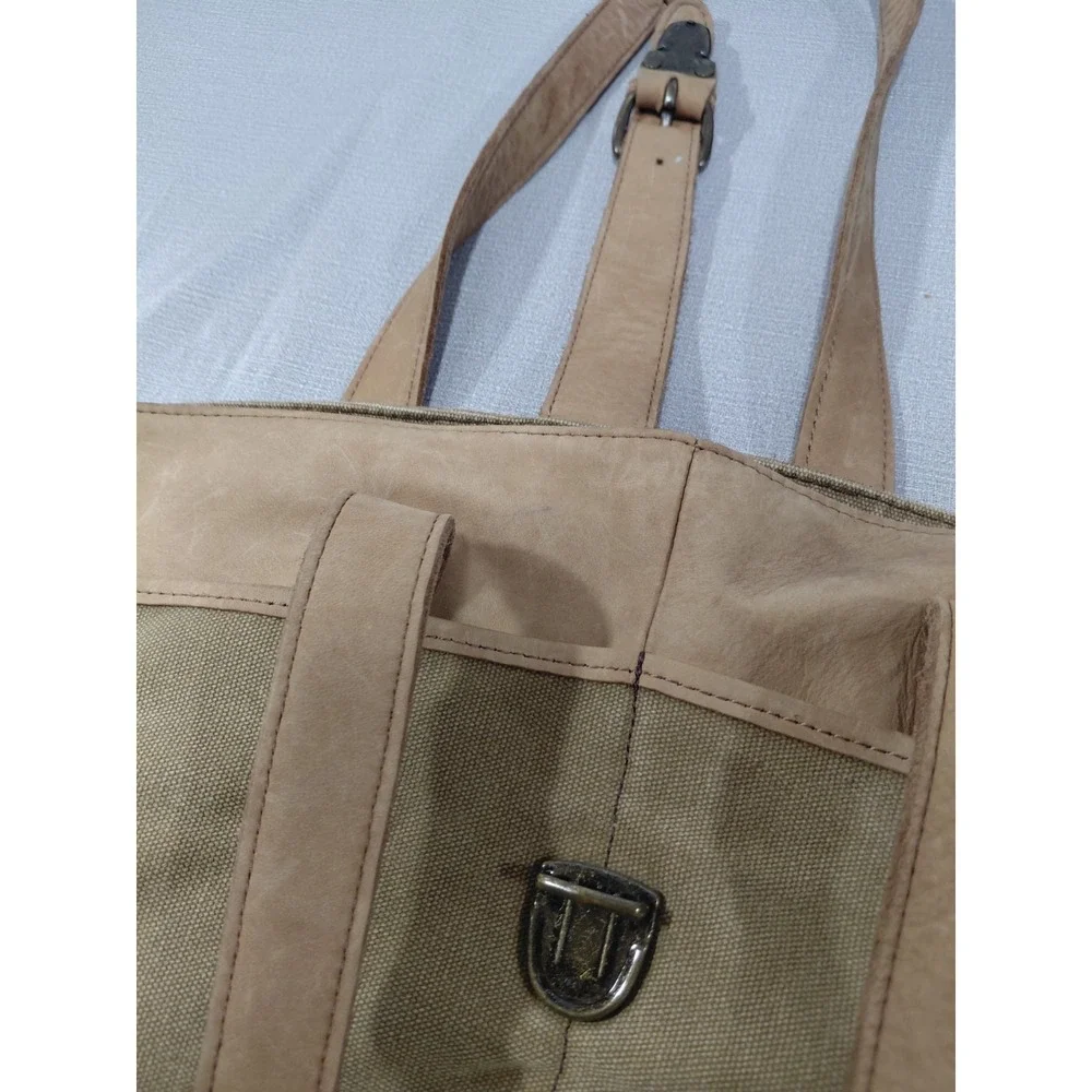 Vtg L.L. Bean Canvas & Leather Buckle‎ Tote Bag Khaki Unisex